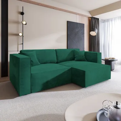 Produktbild von Masseno Ecksofa NERIO M mit Schlaffunktion L-Form, Sofa mit Bettkasten, Wohnzimmersofa, Couch, Soffa, Bettsofa, Couchgarnitur- Grün, MONOLITH 37