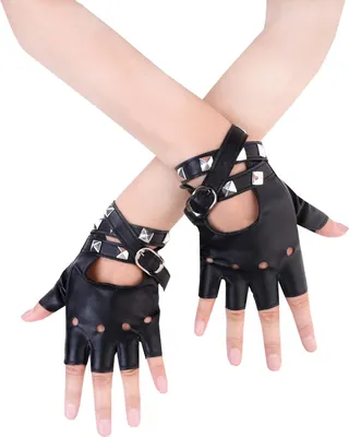 Produktbild von Punk Nieten Halbfinger Leder Performance Kostüm Fingerlose Handschuhe