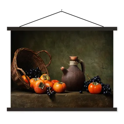 Produktbild von MuchoWow® Textilposter Rustikal - Obst - Korb - Stilleben 150x113 cm mit schwarzem Rahmen - Wohnzimmer
