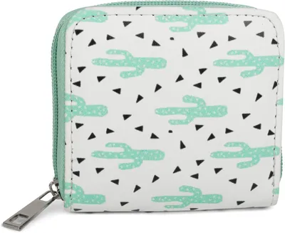 Produktbild von styleBREAKER Mini Geldbörse mit Kaktus Print | kleines Portemonnaie mit Reißverschluss für Damen Teenager Mädchen 10x10 cm