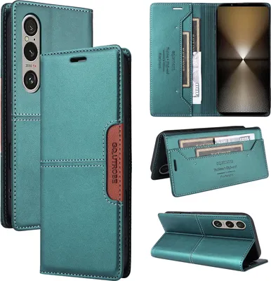 Produktbild von Handyhülle für Sony Xperia 1 VI Hülle, Leder Flip Wallet Kartenfach Stand Schutzhülle Grün