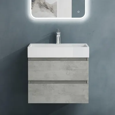 Produktbild von doporro Badmöbel-Set Waschbecken-Unterschrank Wandmontage-Unterschrank in Beton, 60x38x56cm, inkl. Waschbecken/Ablaufgarnitur Verona