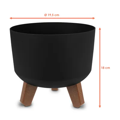 Obrázek produktu pro 3.07 Plastový květináč na nožičkách - Ø cca 19,5 cm - Květináč se zásobníkem na vodu - Barva: černá (malá)