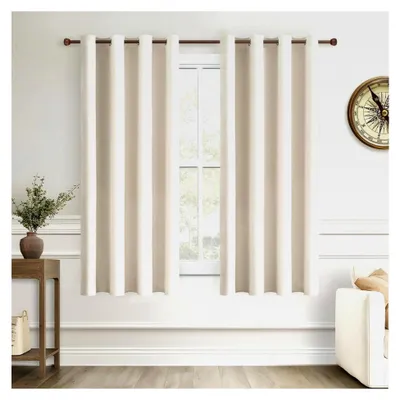 Produktbild von Kurze Gardinen mit Ösen für Fenster im Wohnzimmer, Vorhänge für Schlafzimmer und Kinderzimmer, blickdicht in Hellbeige, 2er Set, 145 cm lang, lichtundurchlässig, 140 cm breit