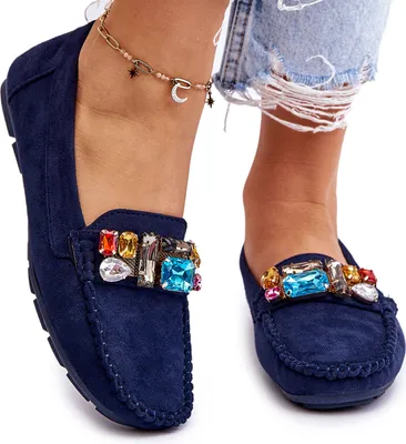 Produktbild von Damen Wildleder Loafer mit Kristallen Navy blau Lucille 37