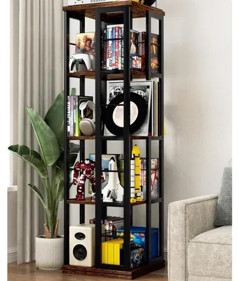 Image de Étagère d'angle, bibliothèque rotative, en bois, 4 niveaux, couleur marron, dimensions : 40x40x137 cm