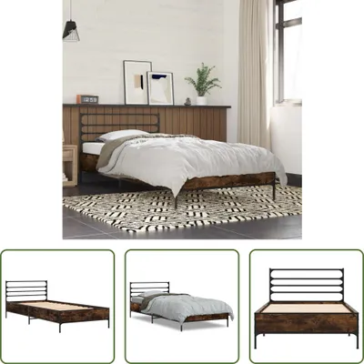 Produktbild von The Living Store Bettgestell Räuchereiche 100x200 cm Holzwerkstoff und Metall