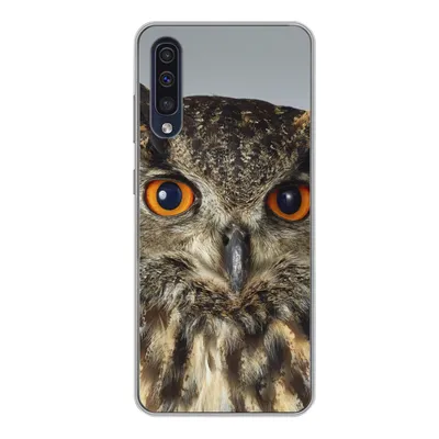 Produktbild von MuchoWow® Handyhülle Schutzhülle Hülle für Samsung Galaxy A50 Braune Eule mit hellblauem Hintergrund Silikon Softcase Handy Hülle - Mobiltelefonhülle