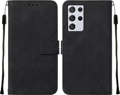 Produktbild von Galaxy S21 Ultra 5G Hülle, Schlank Prägung Flip Leder Kartenfächer Schutzhülle mit Ständer für Samsung Galaxy S21 Ultra 5G Schwarz