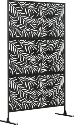 Produktbild von Outsunny Raumteiler 3-teilig 122 x 198 cm Sichtschutz mit Ständer mit Weidenblattmuster Trennwand Raumtrenner für Garten, Terrasse, Stahl, Schwarz