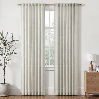 Image de Rideaux - Aspect lin - Décoration de salon - Transparence naturelle - 240x140 cm - Lin