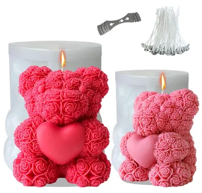 Produktbild von 2 Jumbo-Silikonformen für Kerzen, 3D-Silikonformen für Rosenbären, Silikonform für Bären, DIY-Kerzenformen für Seife, Erinnerungsstücke, Geschenke (M+XL)
