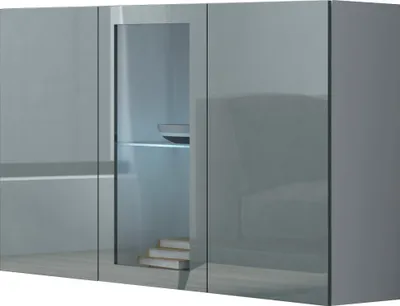 Produktbild von Furniture24 Kommode Vigo 3 türiger Wohnzimmerschrank Sideboard Hängeschrank mit Led Beleuchtung Weiß/Grau Hochglanz