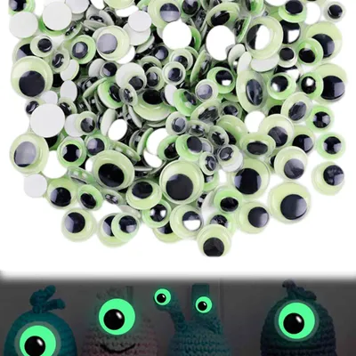 Produktbild von 300 Stück Wackelaugen Selbstklebend, Leuchtende Selbstklebende Wackelaugen Kunststoff Kulleraugen Selbstklebend, für DIY Kunsthandwerk Aufkleber Dekoration(10 15 20 25 mm)