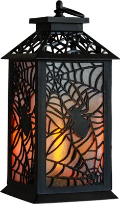 Produktbild von Halloween Laterne mit Flammeneffekt und Spinne als Motiv 29,5 cm