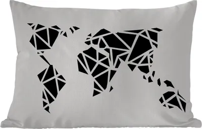 Produktbild von MuchoWow® Outdoor Kissen - Weltkarte - Schwarz - Weiß - Abstrakt - Kind - Jungen - Mädchen - 60x40 cm - Wetterfest - Lounge Kissen - Zierkissen - Kissen für Innenräume