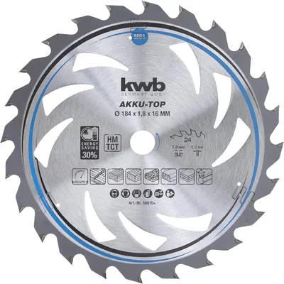 Produktbild von kwb Kreissägeblatt 184 x 16 mm, leichtgängig, speziell für Akkumaschinen, Sägeblatt geeignet für Weich- und Hartholz, Tischlerplatten und Spanplatten