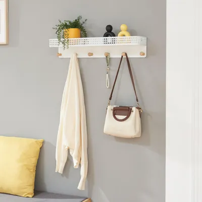 Immagine prodotto di Appendiabiti da parete con ripiano "Jäller" con 6 ganci in metallo 60 x 14 x 12 cm Bianco