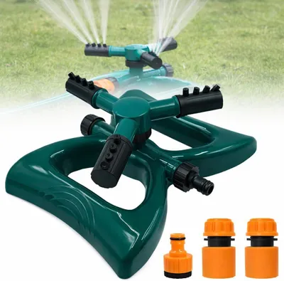 Immagine prodotto di Irrigatore da giardino a 360 gradi, con 3 bracci, ugelli regolabili, ideale per prati e piante