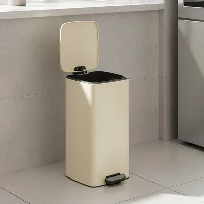 Produktbild von SONGMICS Mülleimer Küche, 30 Liter Abfalleimer, Tretmülleimer, Stahl, mit Inneneimer, Softclose, Offenhaltefunktion, beige