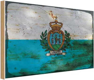 Produktbild von vianmo Holzschild 20x30 cm San Marino Rost Flagge Fahne Wappen