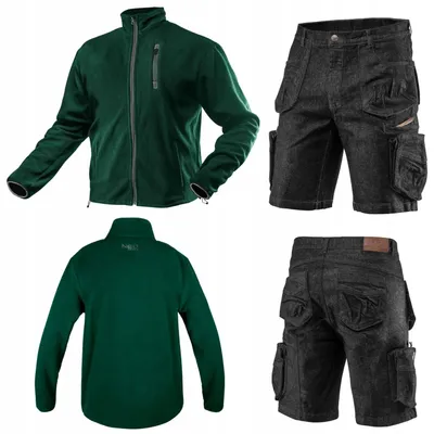 Produktbild von NEO TOOLS Set aus Kurze Denim Arbeithose und Warme Fleecejacke (Grün, Graphitgrau, Navy-Blau) - Gr. S (48) - 3XL (58) | Gr. XL