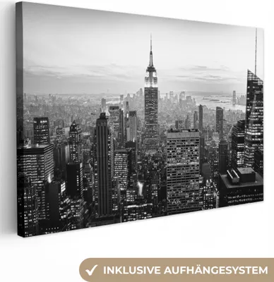 Produktbild von MuchoWow® - Leinwandbilder - New York City Schwarz-Weiß-Fotodruck, Wandbild, Wanddeko Bilder Wohnzimmer, 90x60 cm