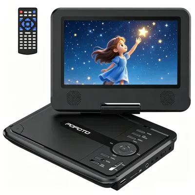 Produktbild von POFOTO 9,5" Tragbarer DVD Player mit 7,5" HD-Schwenkbaren Bildschirm, Für Das Auto, Mit Autoladegerät 4-6 Stunden Akkulaufzeit Sync TV/USB/SD-Karte