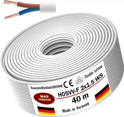 Produktbild von 40m Kunststoffschlauchleitung H05VV-F 2x1,5 Weiß Flexible Leitung Gerätekabel