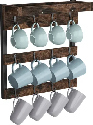 Produktbild von WISFOR Tassenhalter mit 12 Haken Hängeregal Kaffeehalter Tassenregal Wand Display Rustikale Küche Aufbewahrung Rack für Bauernhaus Nachbildung