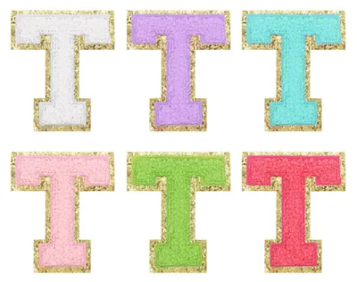Productafbeelding van Set van 6 Opstrijkletters met Glitters en Gouden Rand
