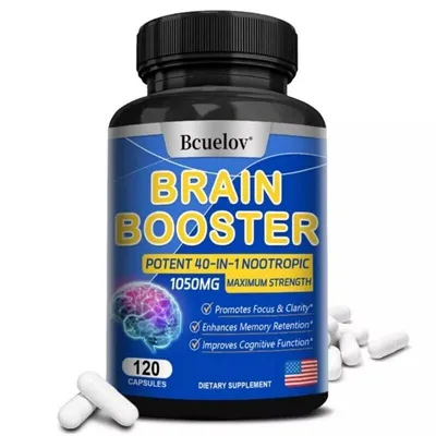 Produktbild von 40-IN-1 Brain Boost 1050mg (120 Kapseln) Nahrungsergänzungsmittel, Gehirn, Gedächtnis, Fokus, Denken, Klarheit, Kognitive Funktion, Gehirngesundheit