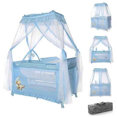 Produktbild von Lorelli Reisebett Magic Sleep 2 Ebenen Baldachin Mobile Wickelauflage faltbar hellblau