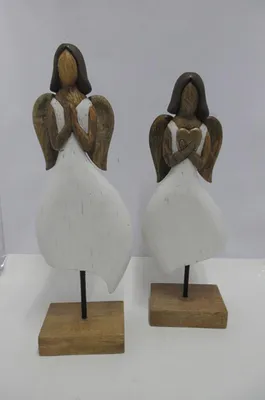 Obrázok produktu pre Reliefný ornament, anjel, Elvira, mango drevo, biela farba, prírodné farby, balenie 2 kusy, 2-sortiment, výška: 44,00 cm, šírka: 15,00 cm, hĺbka: 9,00 cm, kód: 55592