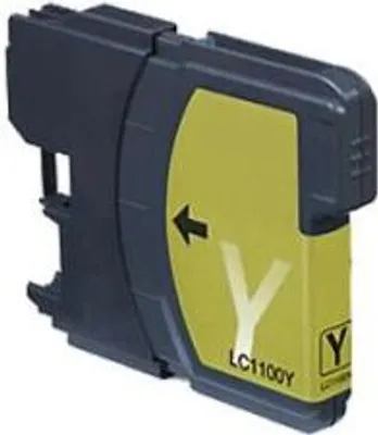 A yellow and dark gray ink cartridge is shown against a white background.