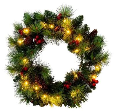 Produktbild von LED Weihnachtskranz, Türkranz, grün, IP44, Akku, D 35 cm