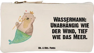 Produktbild von Mr. & Mrs. Panda Waschtasche Wassermann Astrologie Größe S Klein - Weiß - Geschenk, Kulturtasche, Sternzeichen, Schlampermäppchen, kosmetiktäschchen, Federtasche, Pouch