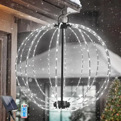 Solar-Lantaarn 30 cm, 96 LEDs, IP65, 8 Modi, für Außen, Weiß