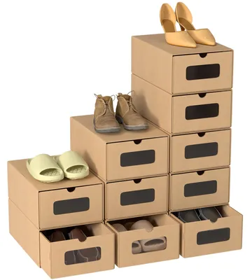 Obrázek produktu pro Jayseuw 10x boxy na boty s oknem Úložný box na boty Stohovatelný úložný box Box na boty Box na boty Box na boty Univerzální box Hnědý