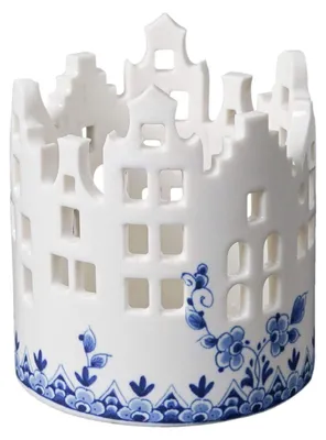 Imagen del producto de Heinen Delfts Blauw – Portavelas "Casitas" – Cerámica de Delft – 9 cm