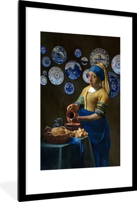 Produktbild von MuchoWow® Gerahmtes Poster Das Mädchen mit dem Perlenohrring - Milchmädchen - Vermeer 60x90 cm - Poster mit Schwarzem Bilderrahmen Wandposter Rahmen Foto Bilder - Dekoration - Wandposter Wohnzimmer - Hochwertig