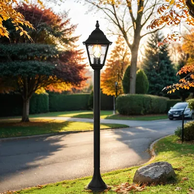 Produktbild von Wegeleuchte Schwarz 109 cm Aluminium Kirchenglas E27 Außenleuchte Terrasse Eingang Garten