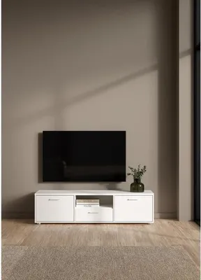 Image de Meuble TV Blanc Mat, 2 Portes, 1 Tiroir, 147.2 x 39.8 x 38.4 cm