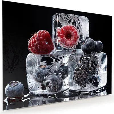 Produktbild von Glasbild 120x90cm in XXL für Wohnzimmer, Schlafzimmer Motiv Gefrorene Früchte