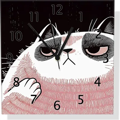 Produktbild von Wallario Design Wanduhr Schmollende Katze aus Echtglas, Größe 30 x 30 cm