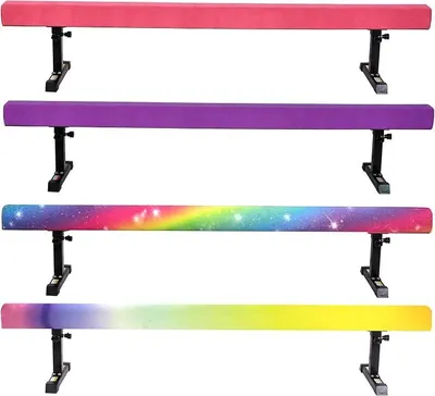 Imagen del producto de Barra de equilibrio para niños, plegable, 180 cm, con 5 niveles de altura ajustables, ideal para ejercicios de gimnasia y equilibrio, con soporte para uso en interiores y exteriores, para entrenamiento en casa o en gimnasios. Color: lila
