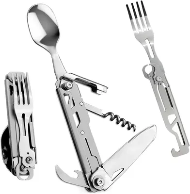 Produktbild von Zusammenklappbares Campingbesteck, 5-in-1, aus Edelstahl