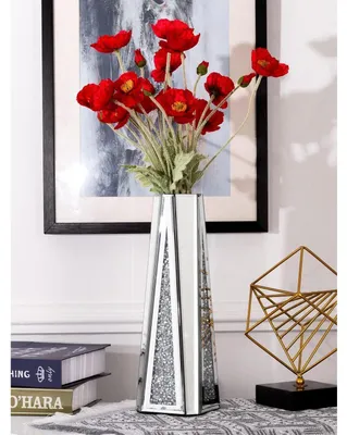 Produktbild von Große Deko-Vase für Trockenblumen 33cm Silber Glas mit Kristall-Dekoration