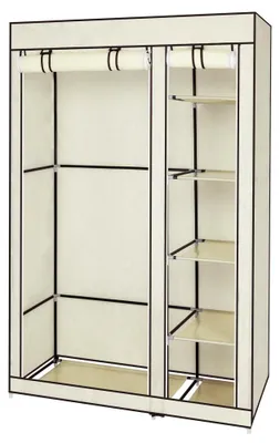 Produktbild von Zimilo Stoffkleiderschrank Beige, 110 x 45 x 175 cm, 5 Ebenen, 6 Fächer, Kleiderschrank mit Kleiderstange und Reißverschluss, Staubdicht