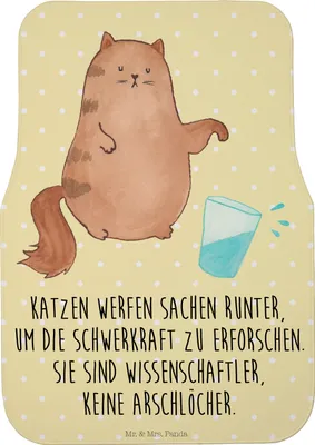 Produktbild von Mr. & Mrs. Panda Fußmatte Fürs Auto Katze Wasserglas - Gelb Pastell - Geschenk, Auto-Fußmatte, PKW, Katzen, Wasser, Cat, Automatte, Teppich, Neugierig, Cats